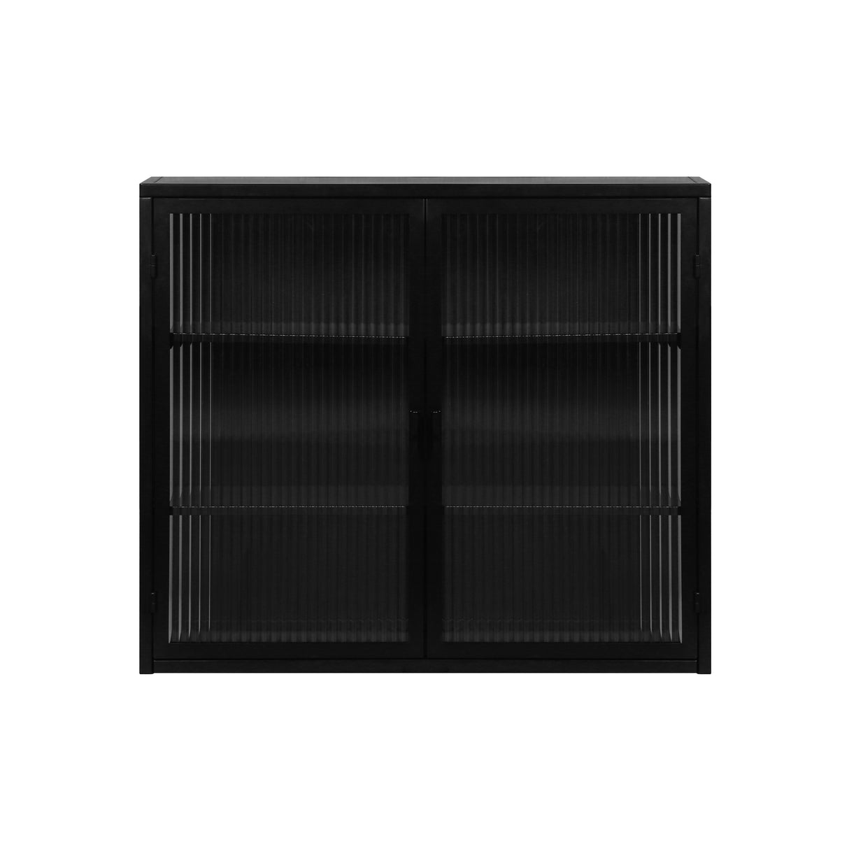 27.56"Glass Doors Modern Two-door Wall Cabinet with Featuring Three-tier Black