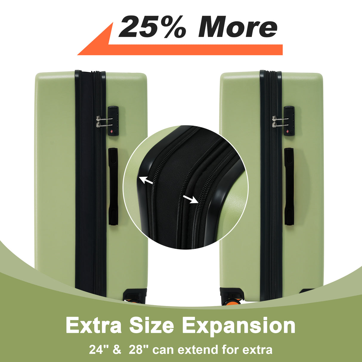 Contrast Color Hardshell Luggage 24inch Expandable Spinner Suitcase with TSA Lock Lightweight Green + ABS