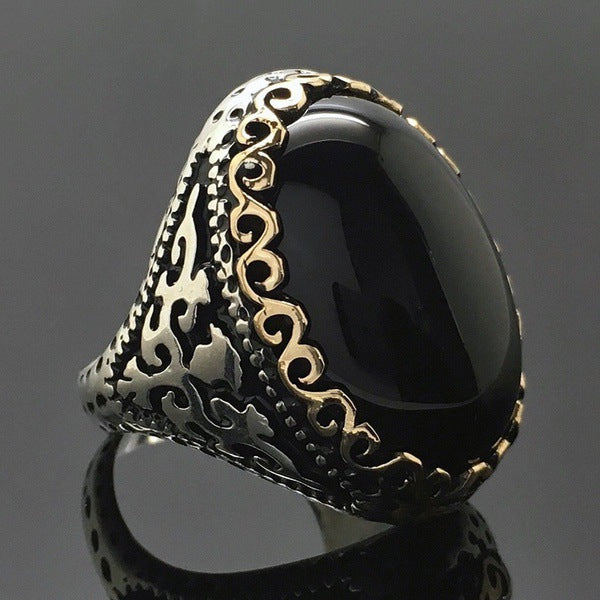 925 Thai Silver Black Zircon Plated Ring with Goose Egg Color Separation - V.I.P Digital Presence
