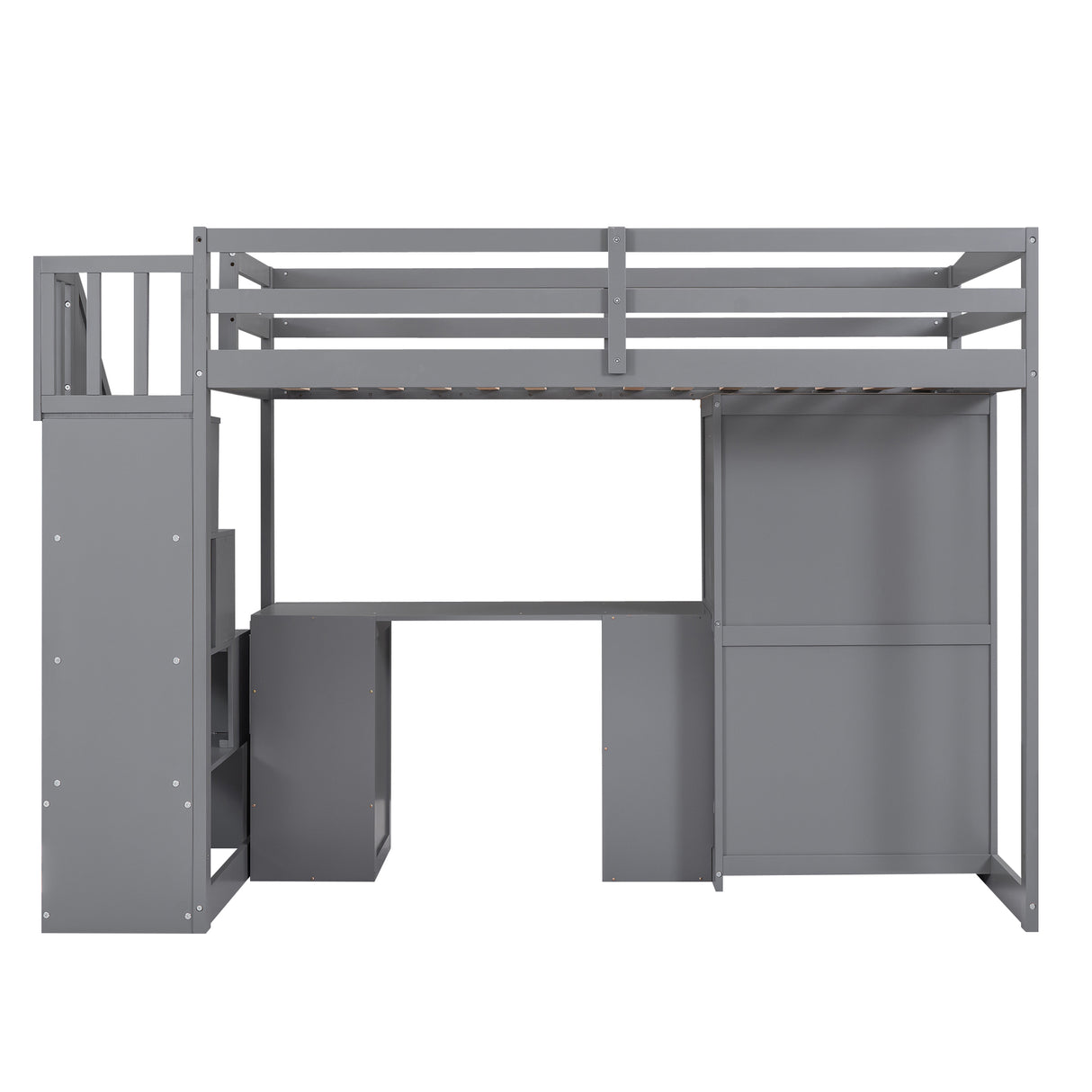 Twin Size Loft Bed with Wardrobe and Staircase Desk and Storage Drawers and Cabinet in 1 Gray