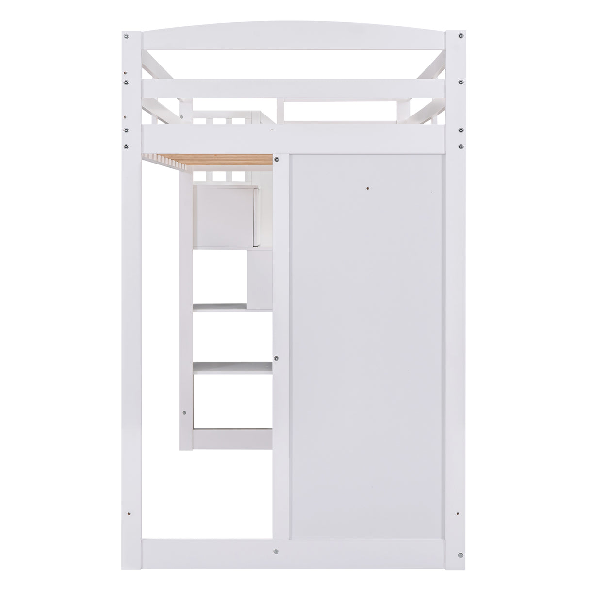 Twin Size Loft Bed with Wardrobe and Staircase, Desk and Storage Drawers and Cabinet in 1 White