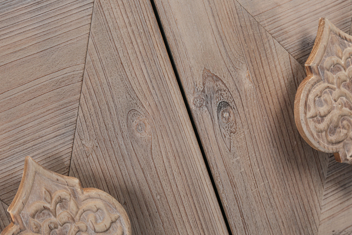 Carved Flower Door Handle, Antique Four Door Cabinet for Living Room Kitchen Hallway (Brown) - V.I.P Digital Presence