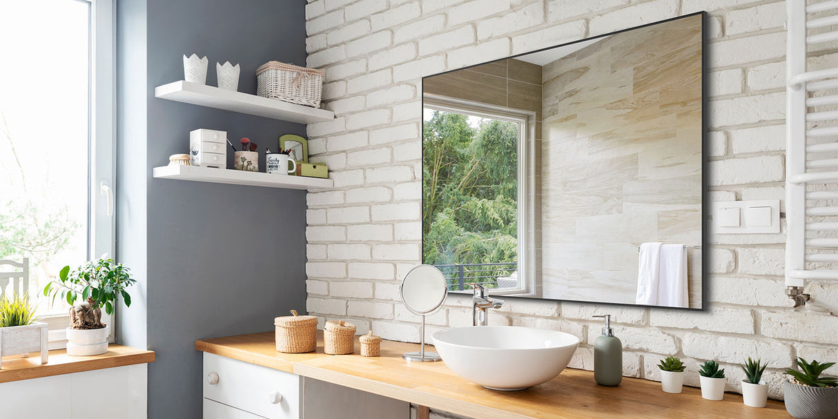 36x24 inch modern black bathroom mirror with aluminum frame decorative wall mirror suitable for living room, bedroom