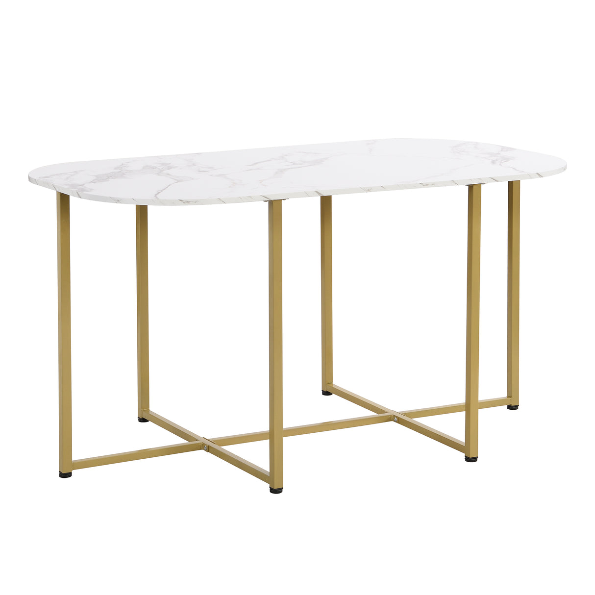TOPMAX Modern 7-Piece Dining Table Set with Faux Marble Compact 55Inch Kitchen Table Set for 6 Golden+White