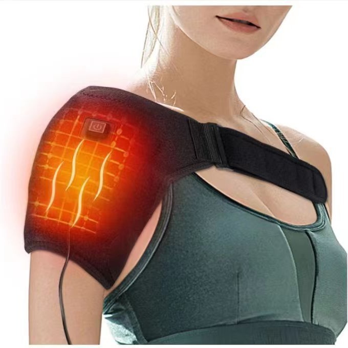 Shoulder therapy electric heated shoulder wrap brace vibration massage powered by portable charger - V.I.P Digital Presence