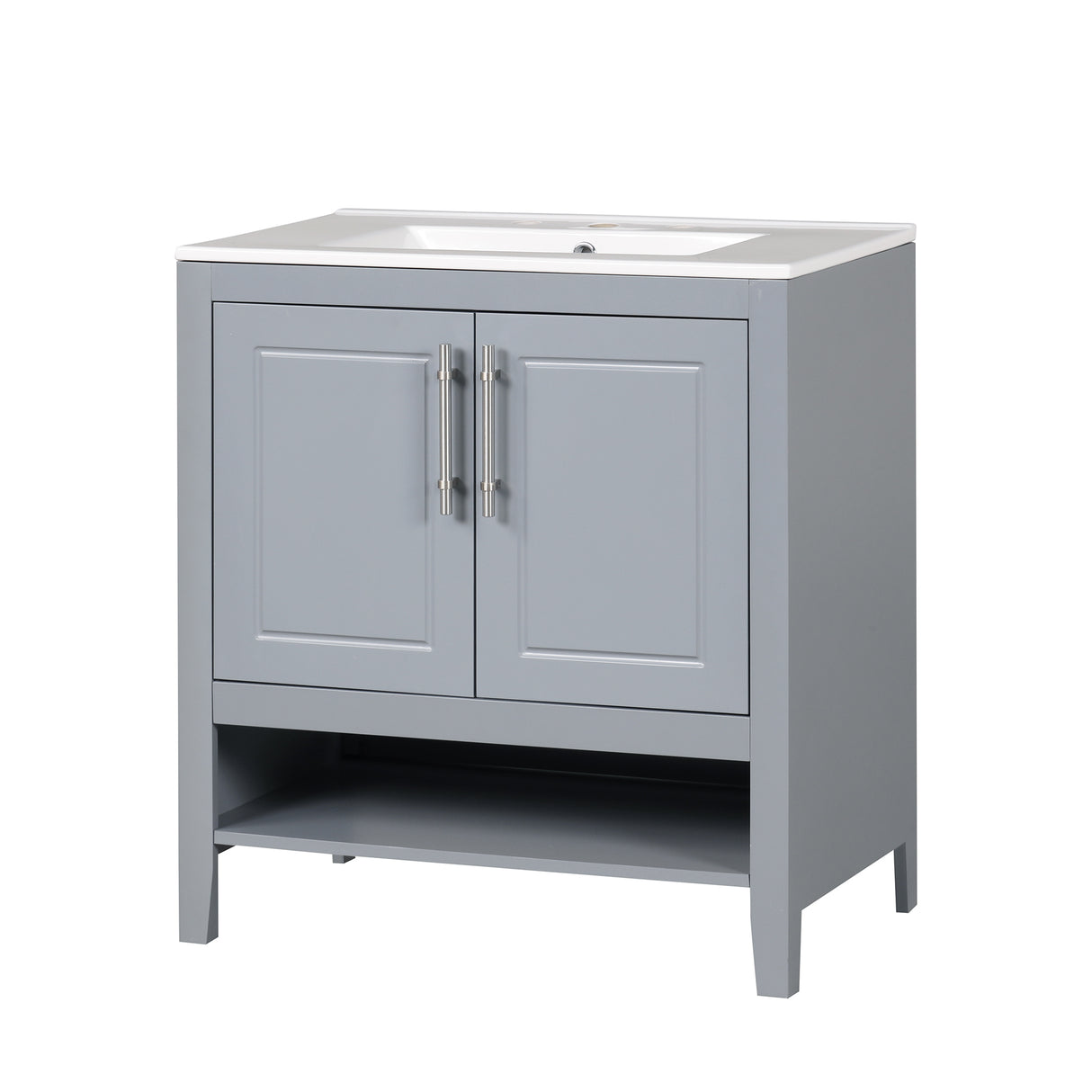 30" Bathroom Vanity with Sink, Multi-functional Bathroom Cabinet with Doors and Drawers, Solid Frame and MDF Board, Grey - V.I.P Digital Presence