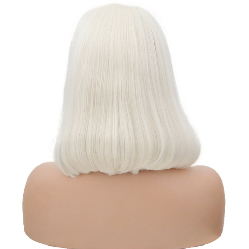 New Ladies 60# Front Lace Bobo Short Curly Lanting Pure White Hair Tail Slightly Curly Wig Headgear - V.I.P Digital Presence