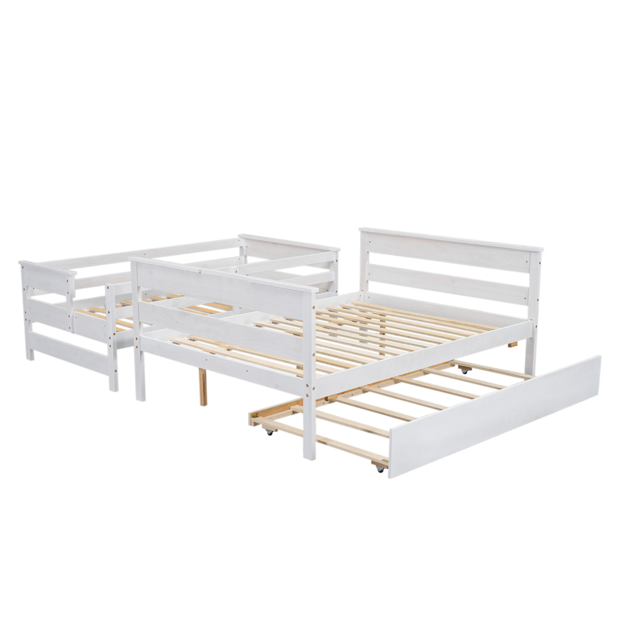 Wood Twin over Full Bunk Bed with Twin Size Trundle White