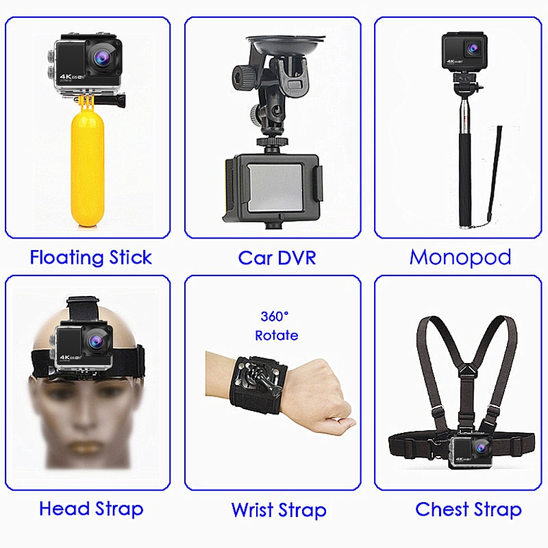 H10 EIS Anti-shake Action Camera Ultra HD 4K / 60fps WiFi 2.0" 170D Underwater Waterproof Cam Helmet Vedio Go Sport Pro Came - V.I.P Digital Presence