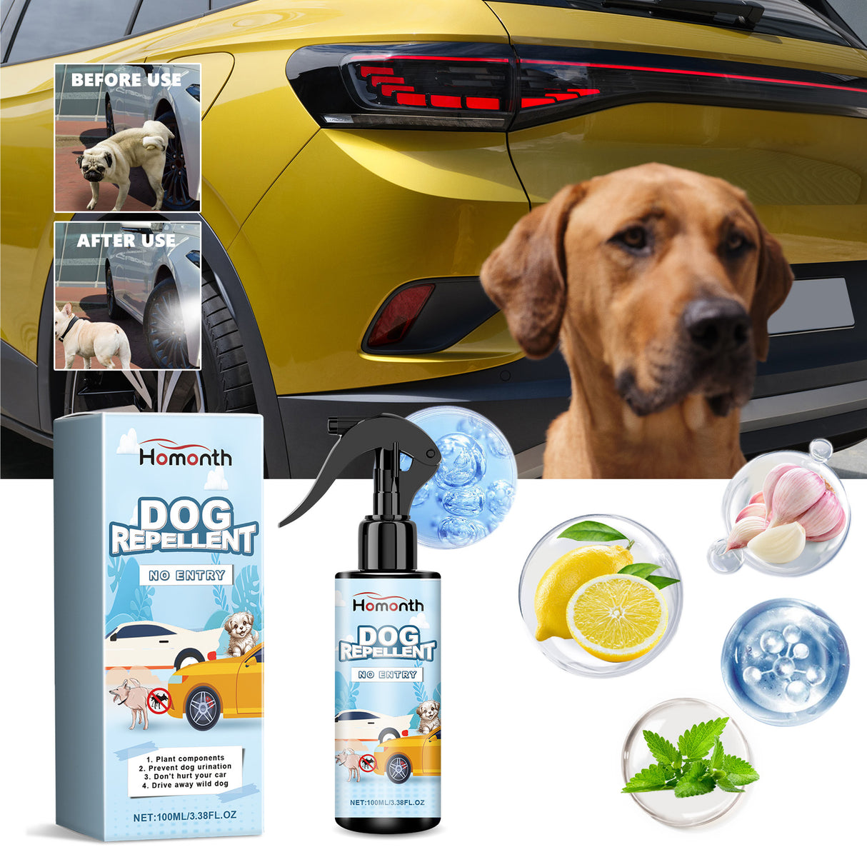 Car Tire Safety Dog Repellent Spray, Tire Protection Portable And Effective Animal Repellent - V.I.P Digital Presence
