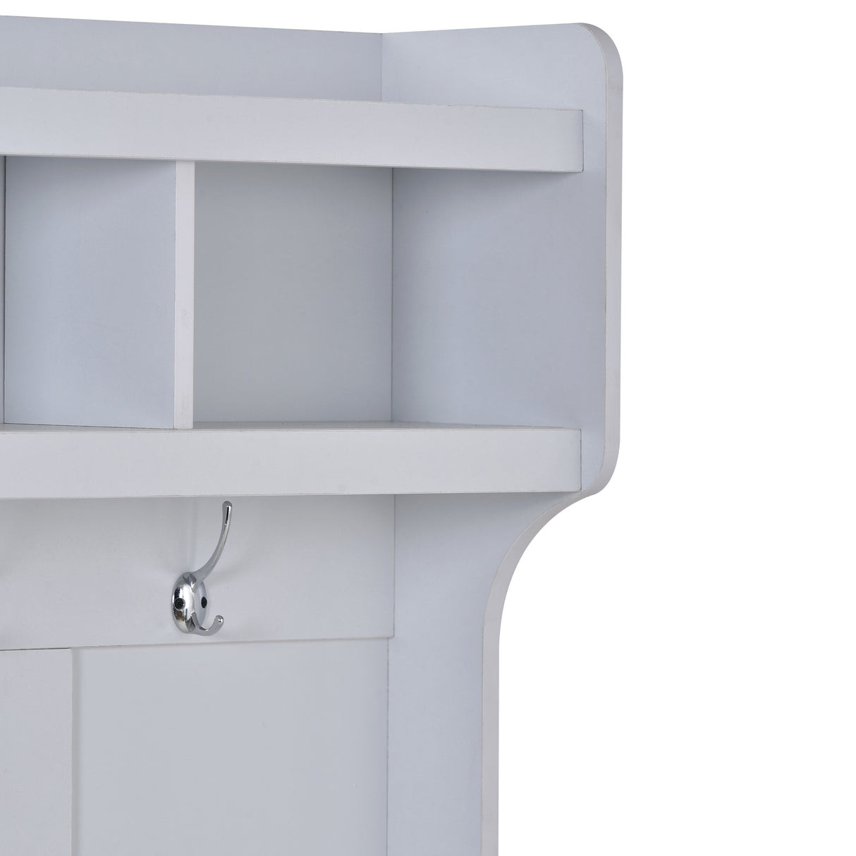 U-Can Hall Tree with 6 Hooks Coat Hanger Entryway Bench Storage Bench (White)