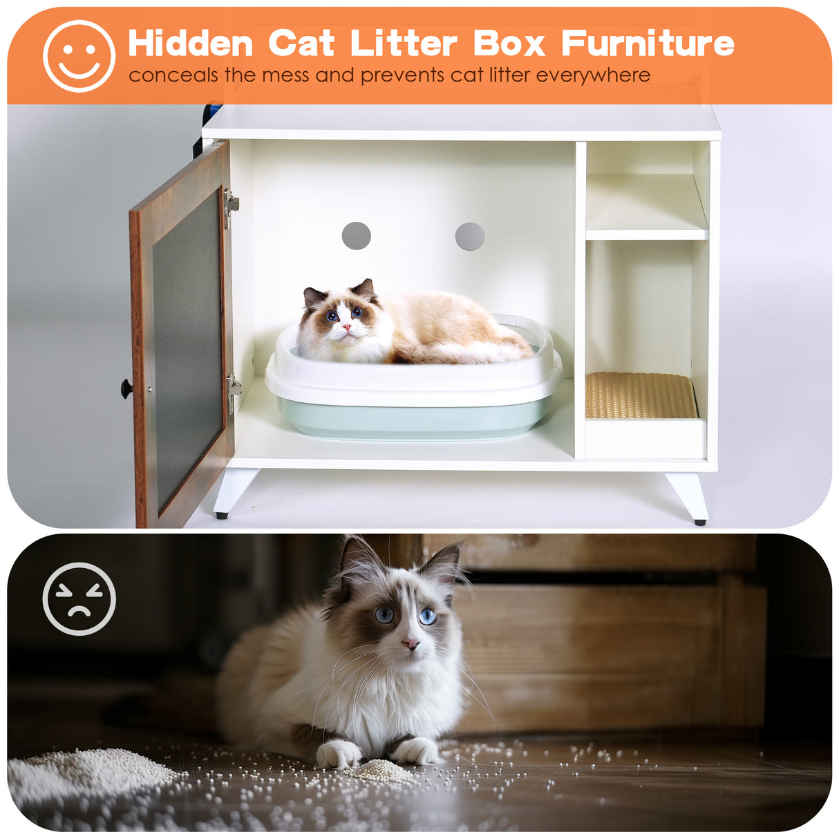 Graffiti with 2 storage racks and 1 door cat litter box shell, hidden cat litter box with rack shell furniture white - V.I.P Digital Presence
