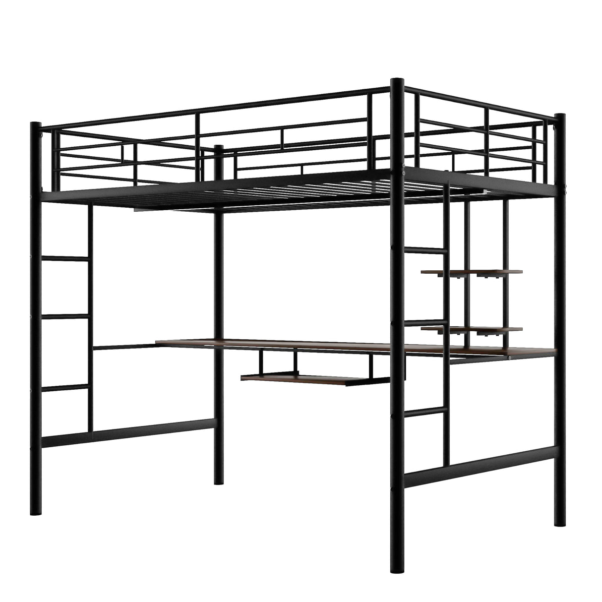 Loft Bed with Desk and Shelf Space Saving Design Full Black