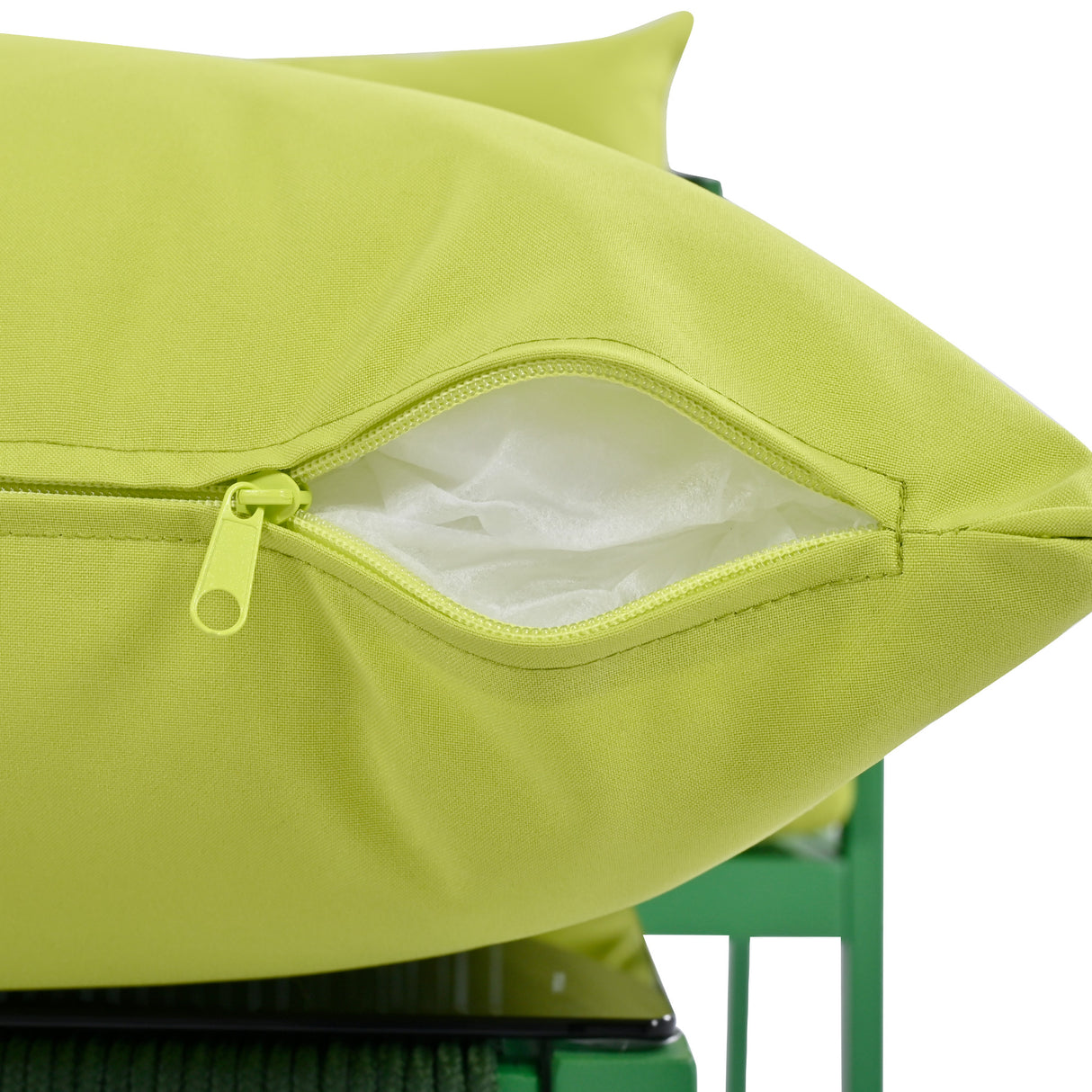 Outdoor Furniture with Tempered Glass Table, Set Deep Seating with Thick Cushion (Fluorescent Yellow & Green)
