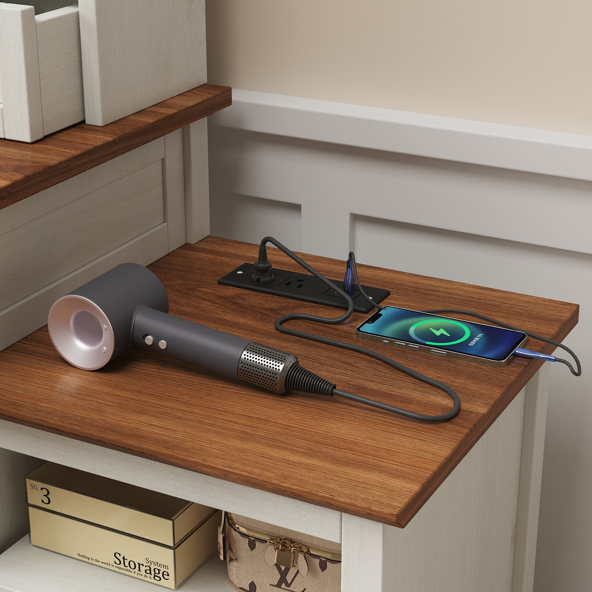 46.5-inch dressing table with adjustable LED lighting mirror and charging station, equipped with soft cushioned stool - V.I.P Digital Presence