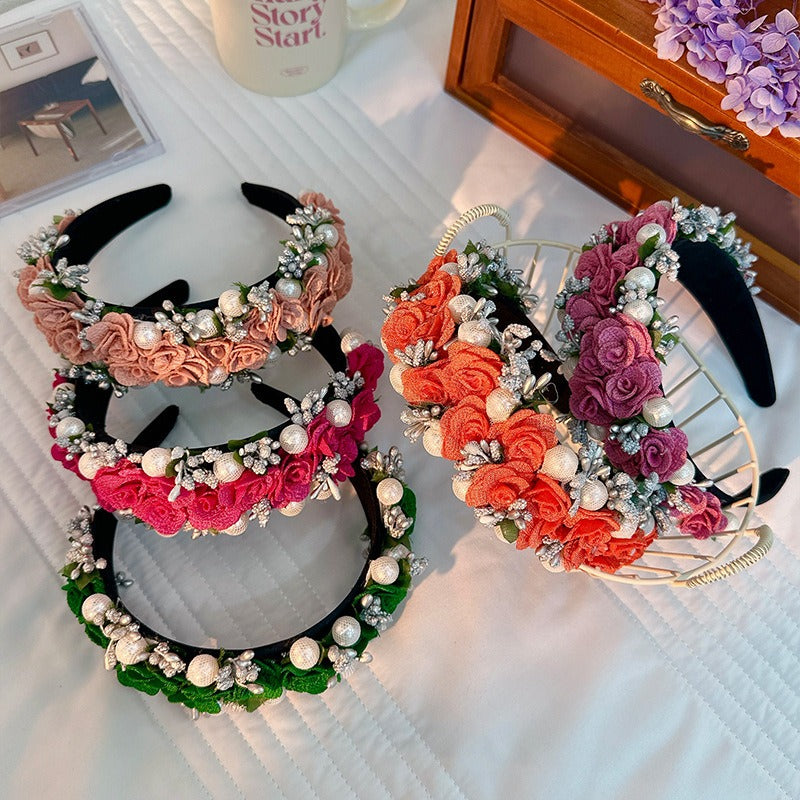 Fashionable Baroque Fabric Rose Pearl Flower Headband - V.I.P Digital Presence