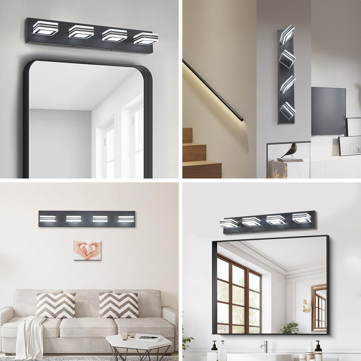 LED Modern Black Vanity Lights, 4-Lights Acrylic Matte Black Bathroom Vanity Lights Over Mirror - V.I.P Digital Presence