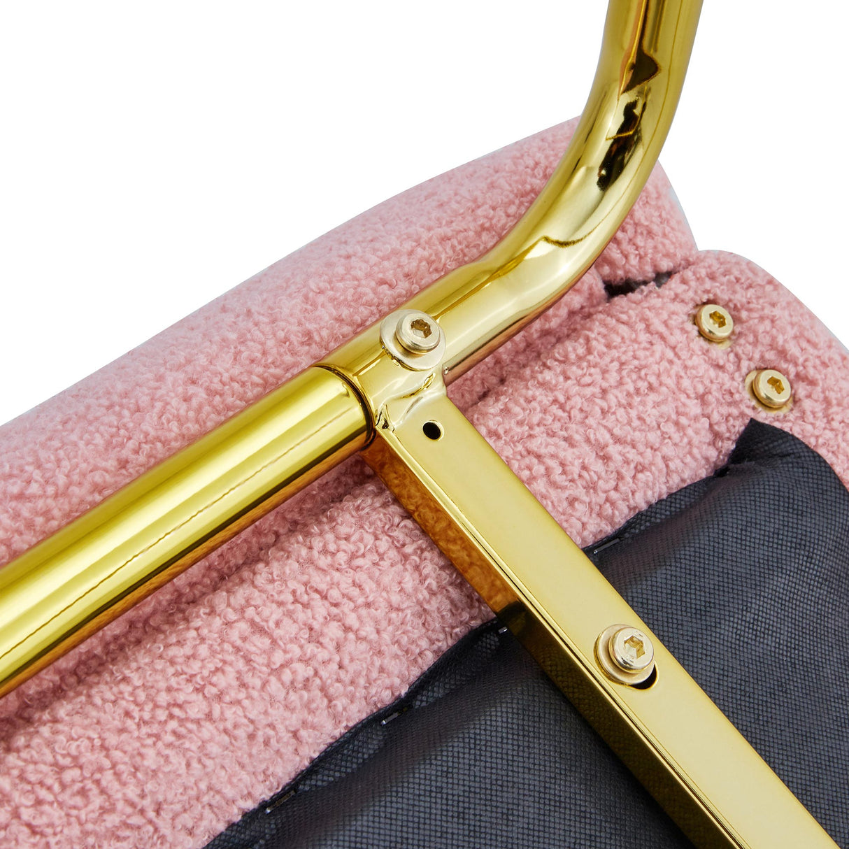 Modern minimalist pink plush fabric single person sofa chair with golden metal legs