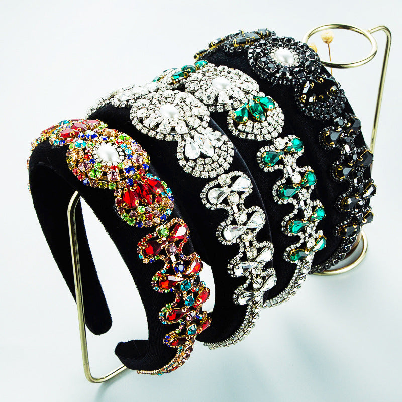 Hair Hoop Heavy Craft Retro Palace Feng Shui Drill Sponge Head Hoop Wide Side Baroque High Skull Top Hair Accessories - V.I.P Digital Presence