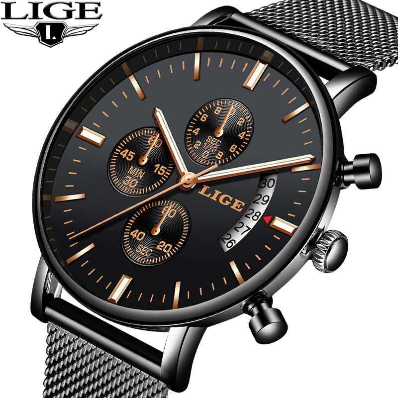 LIGE Fashion Mesh Strap Waterproof Men's Watch - V.I.P Digital Presence