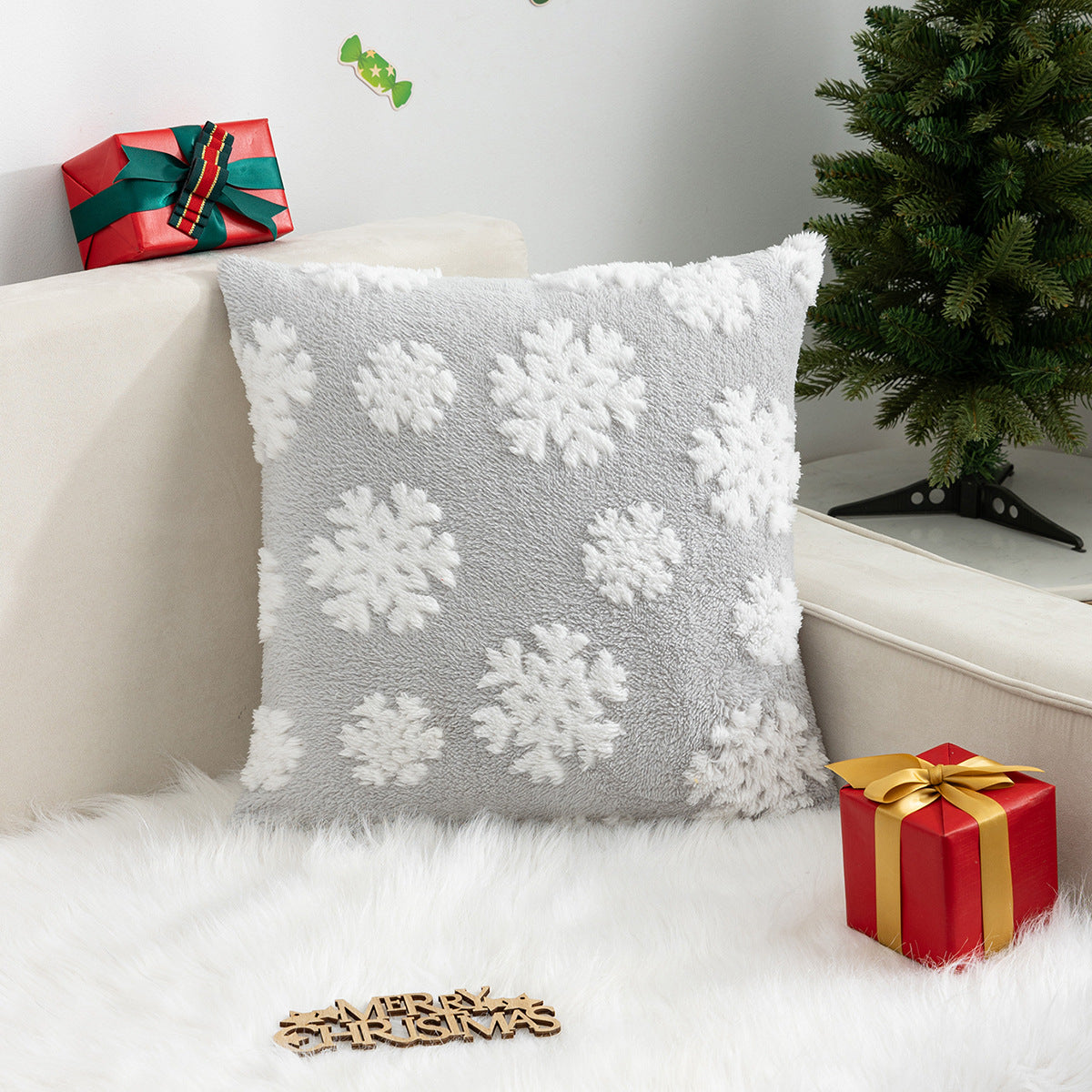 Christmas Pillow Cover (Excluding Pillow Core) Snowflake Velvet Jacquard Christmas Tree Elk Festival Decoration - V.I.P Digital Presence