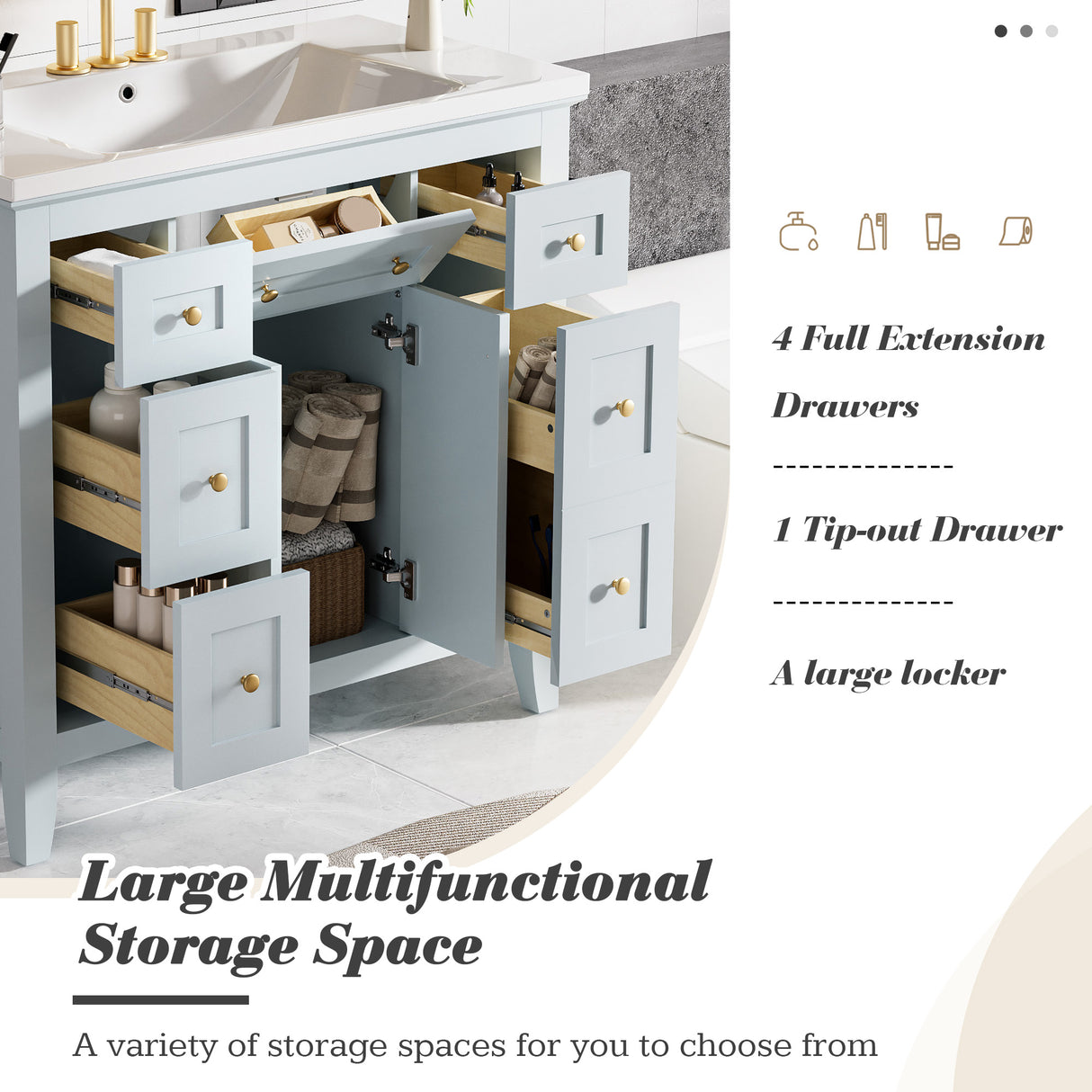 36 inch bathroom vanity with resin sink combination set with 6 drawers and 2 cabinets, storage cabinet vanity set, light blue - V.I.P Digital Presence