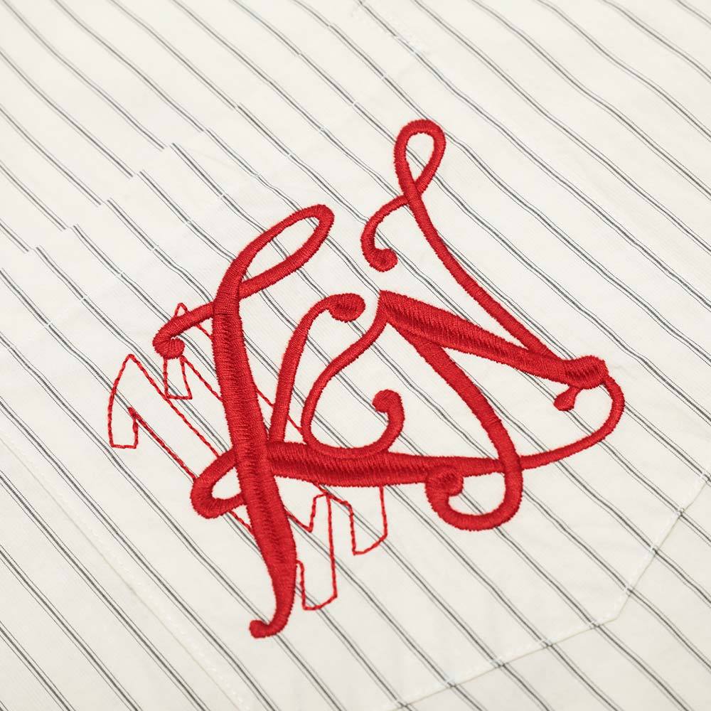 American Style Trendy Vertical Striped Embroidered Letter Short Sleeve Shirt Men's Loose Design Pockets Turn-Down Collar Shirt Summer - V.I.P Digital Presence