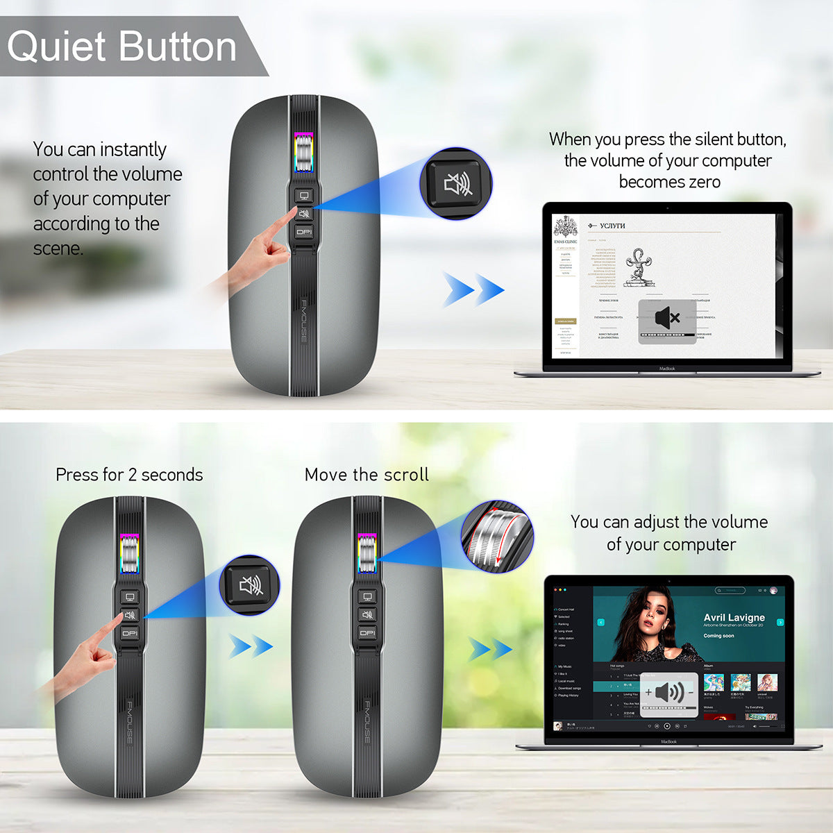 Wireless Mouse Bluetooth Dual Mode 2.4G/BT5.1 Silent Mouse 2400DPI PC Notebook Business Office - V.I.P Digital Presence