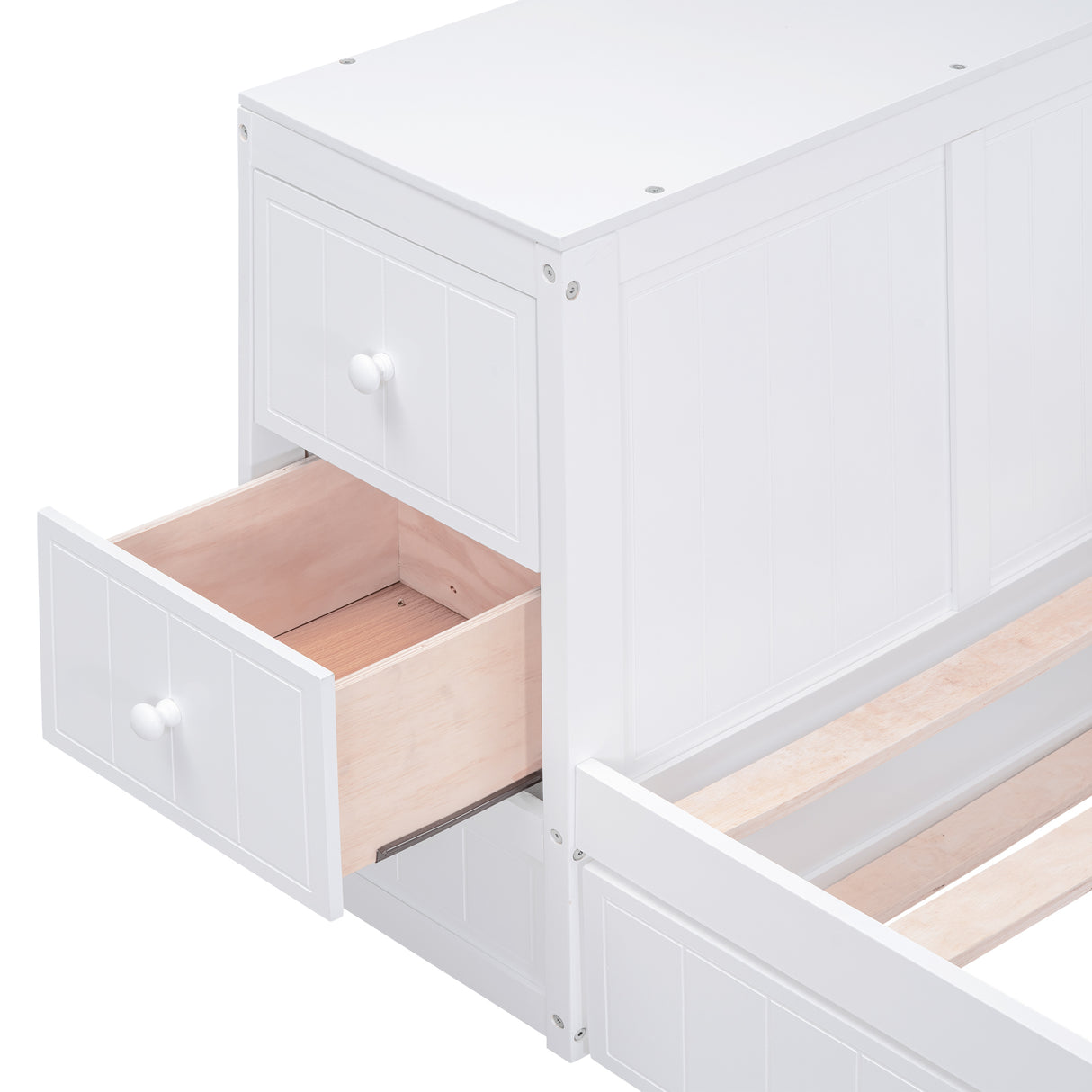 Twin Size Daybed with Storage Arms Trundle and Charging Station White