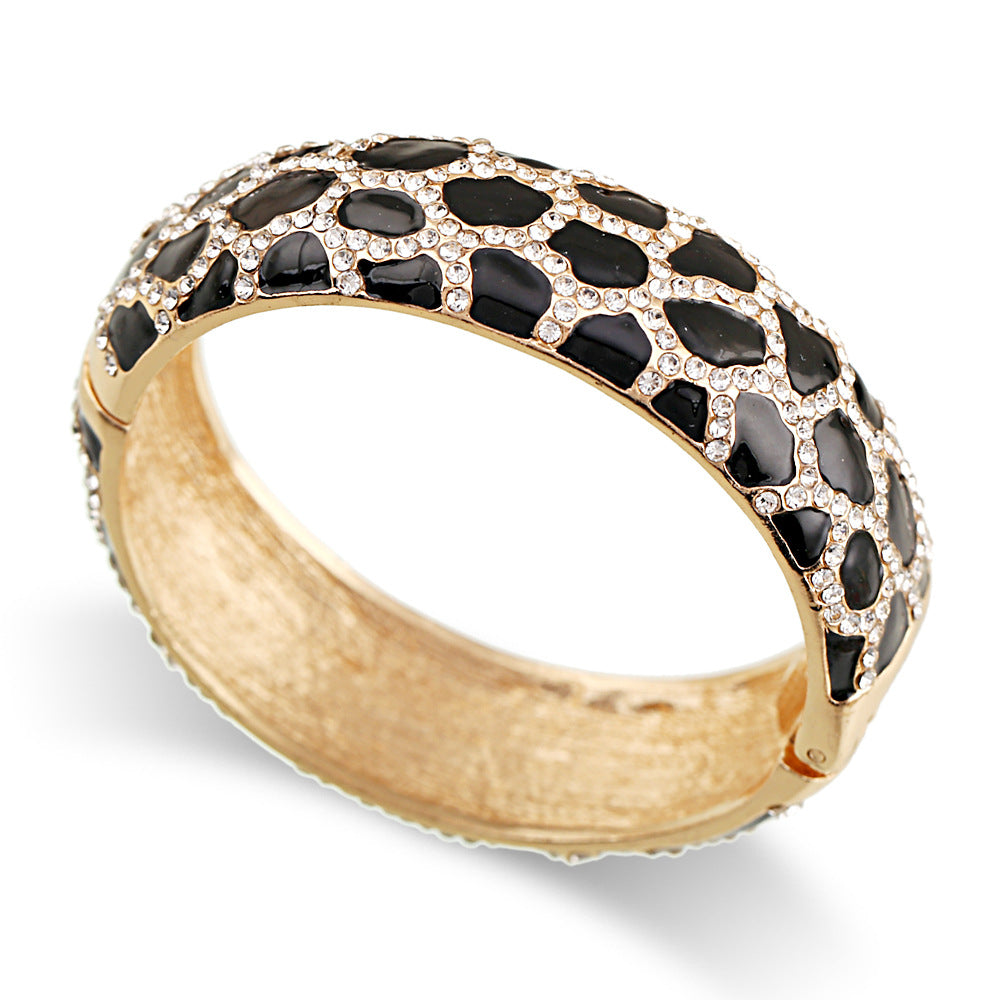 Leopard patterned enamel full diamond drop glaze fashionable alloy open bracelet in 6 colors - V.I.P Digital Presence