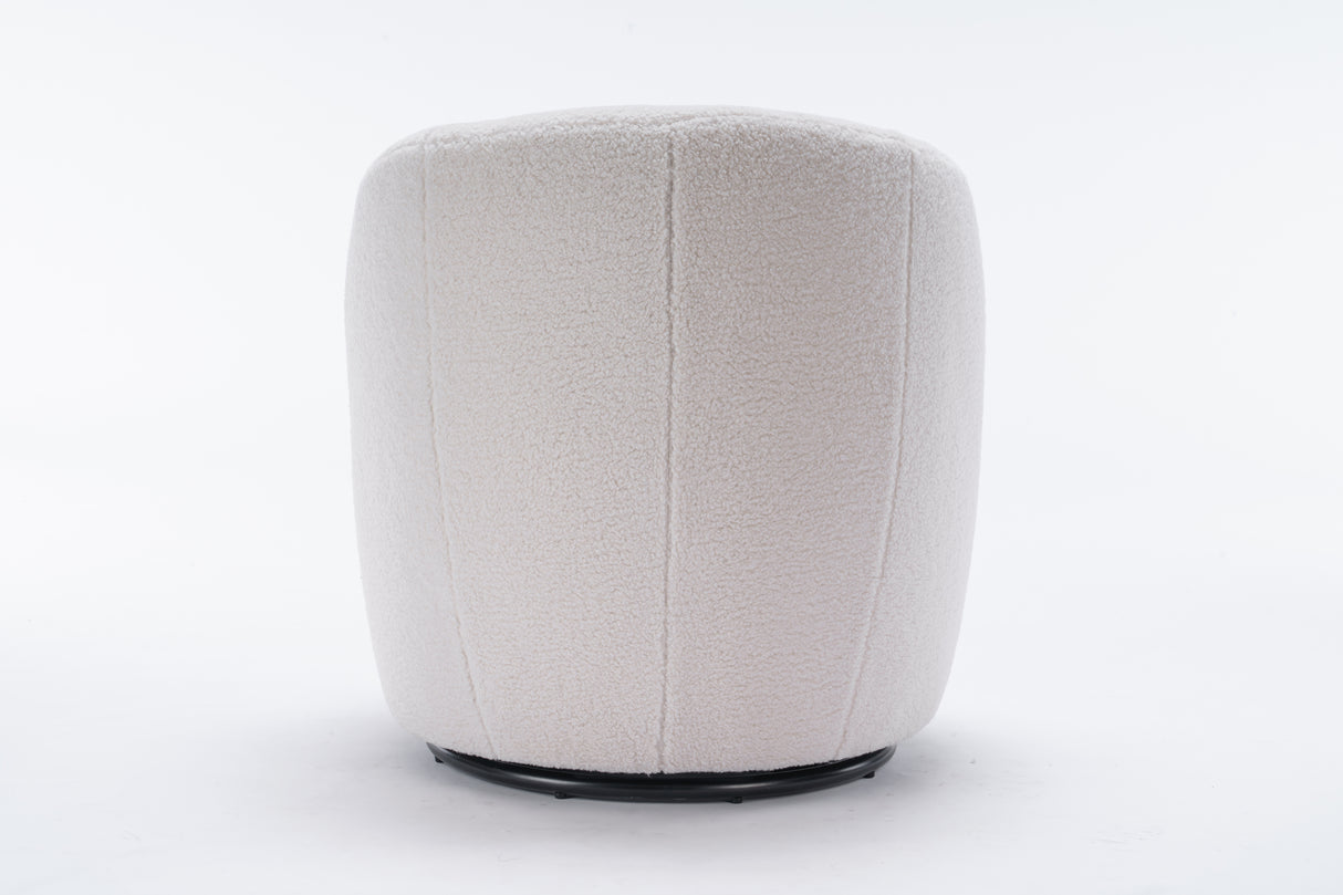 Teddy Fabric Swivel Accent Armchair Barrel Chair With Black Powder Coating Metal Ring Ivory White - V.I.P Digital Presence