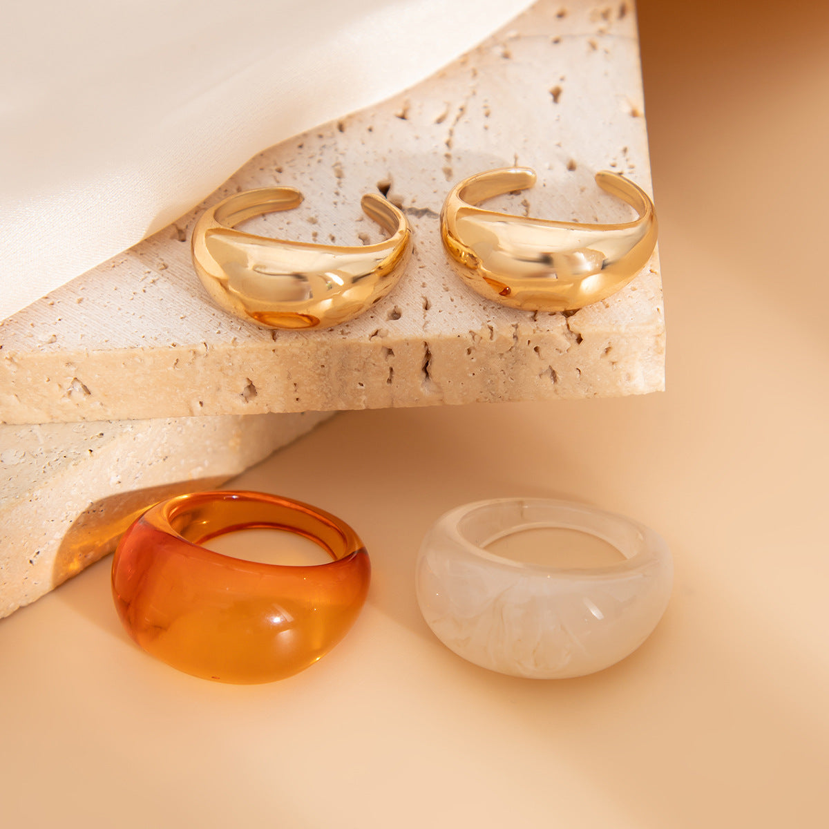 Ins style metal curved ring set retro geometric amber rings smooth surface - V.I.P Digital Presence