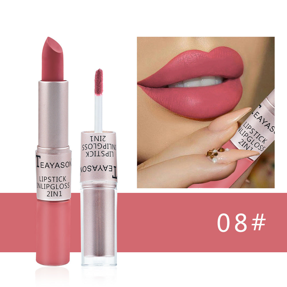 Double-Headed Non-Stick Cup Matte Matte Lip Gloss Two-In-One Matte Bean Paste Does Not Fade With Cup Lipstick Female - V.I.P Digital Presence