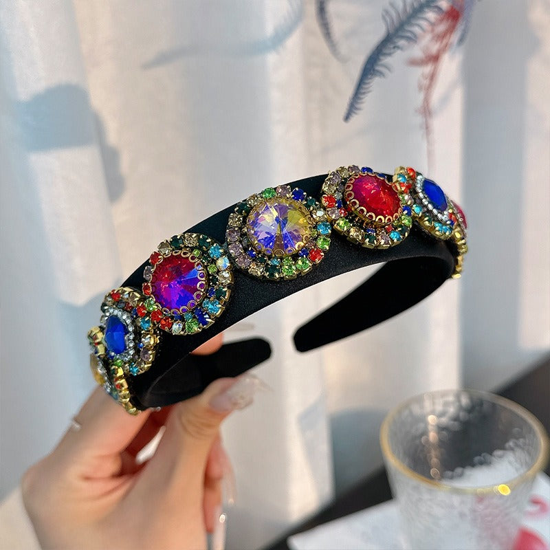 Fashionable glass inlaid diamond wide edge sponge hair hoop - V.I.P Digital Presence