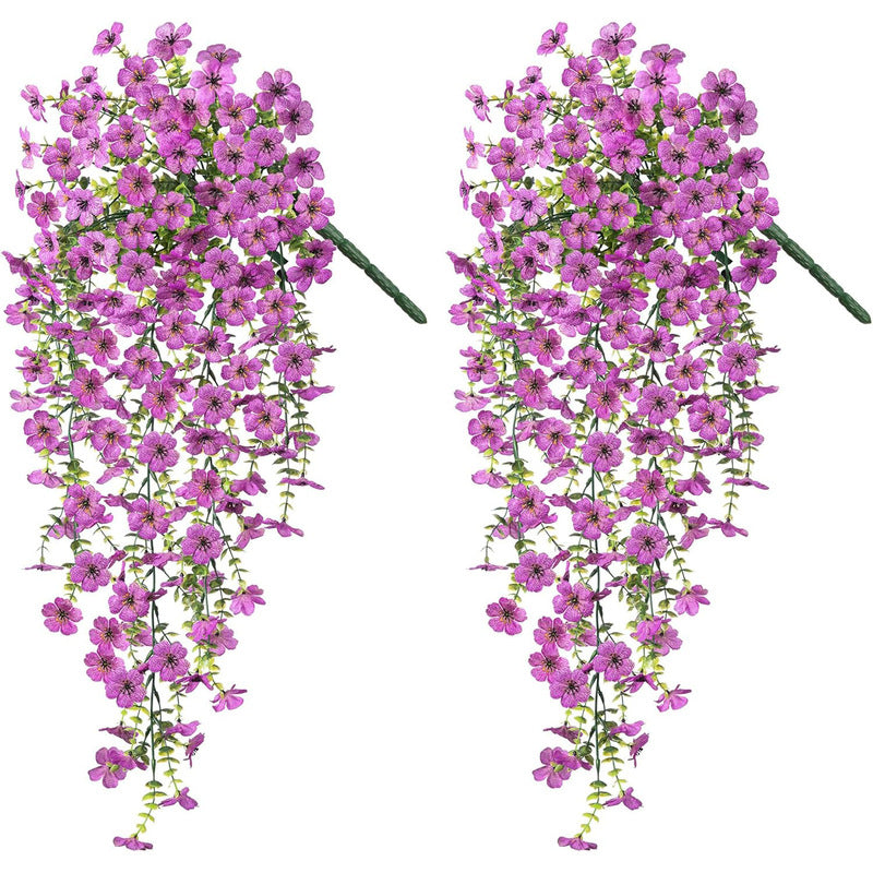 Purple hanging artificial flowers, vines for wedding arch, home, garden, party, autumn decor, fake eucalyptus, plant decor, 2 pc - V.I.P Digital Presence