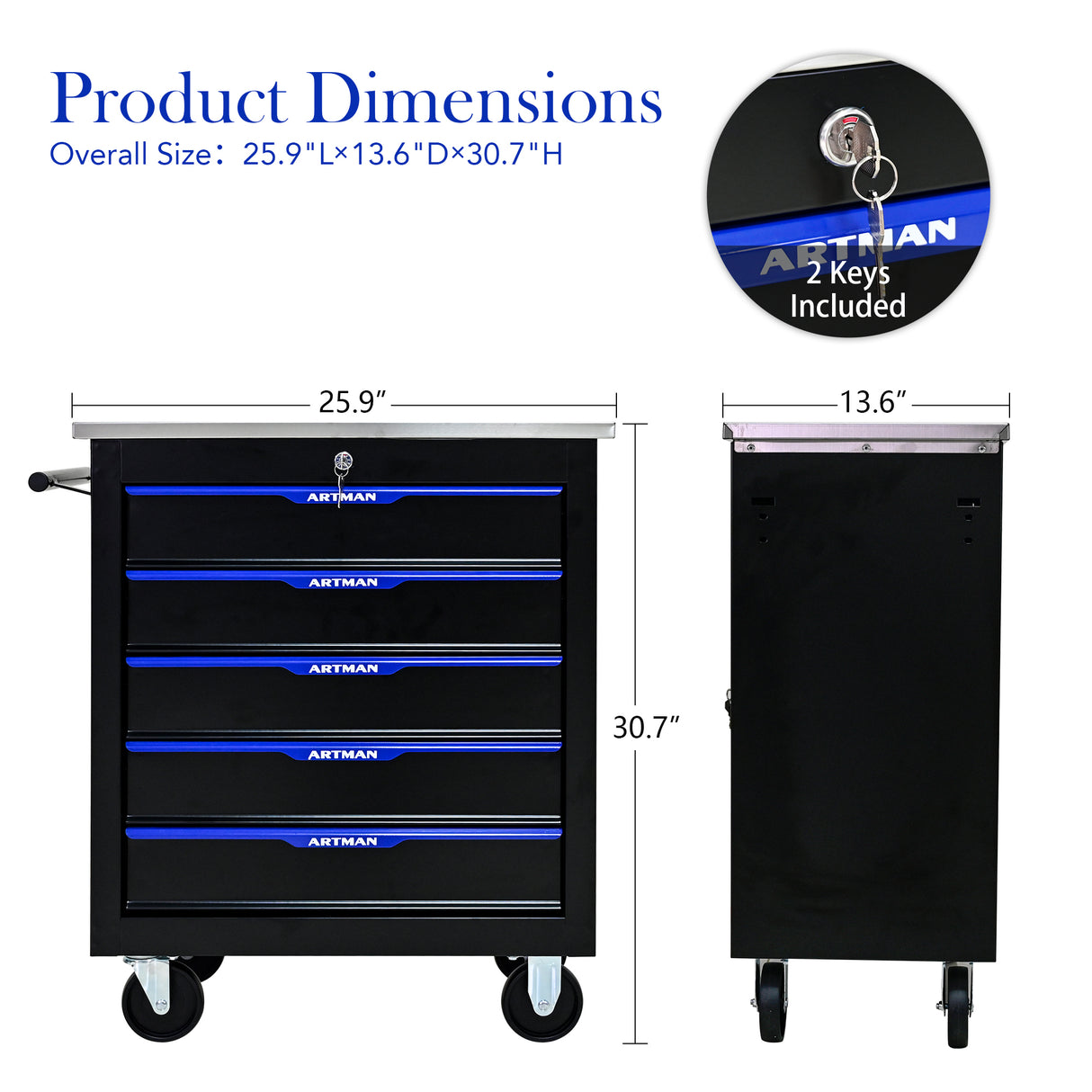5 DRAWERS MULTIFUNCTIONAL TOOL CART WITH WHEELS-BLACK+BLUE - V.I.P Digital Presence
