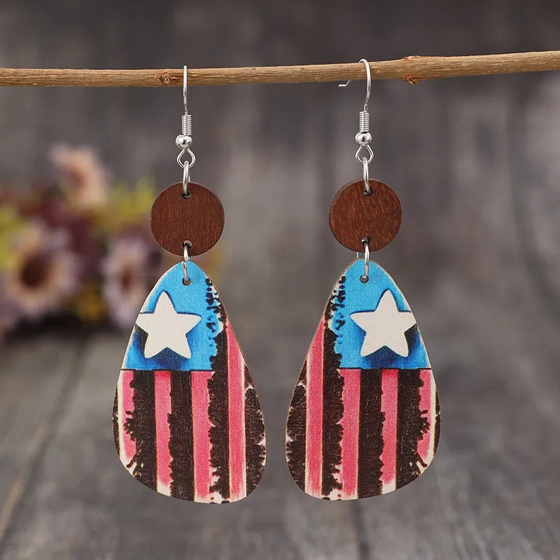 Star & Stripes Wooden Dangle Earrings - V.I.P Digital Presence