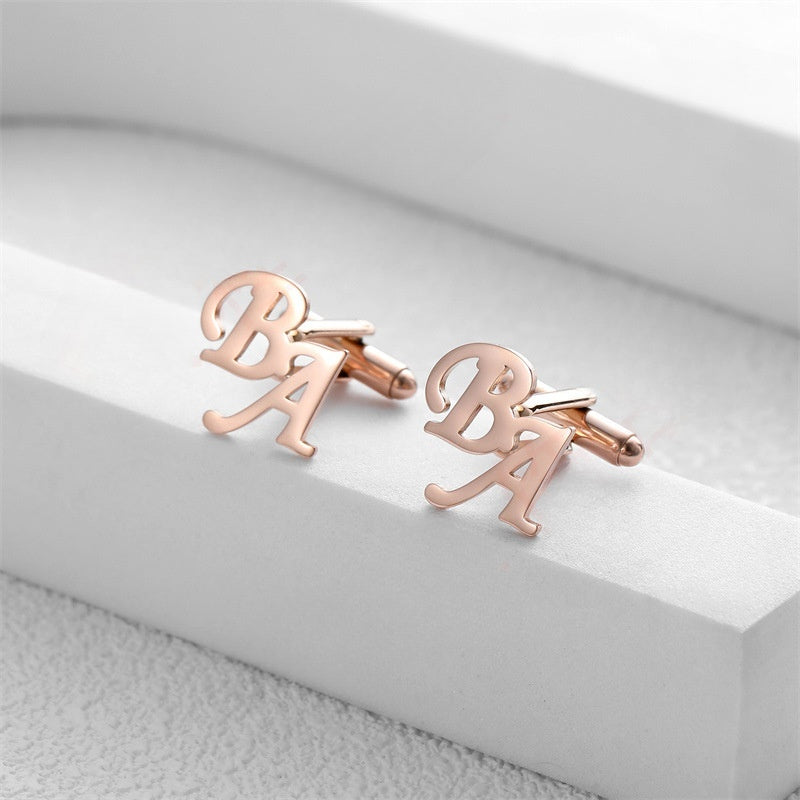 DIY custom French men's cufflinks with English letters cufflinks - V.I.P Digital Presence