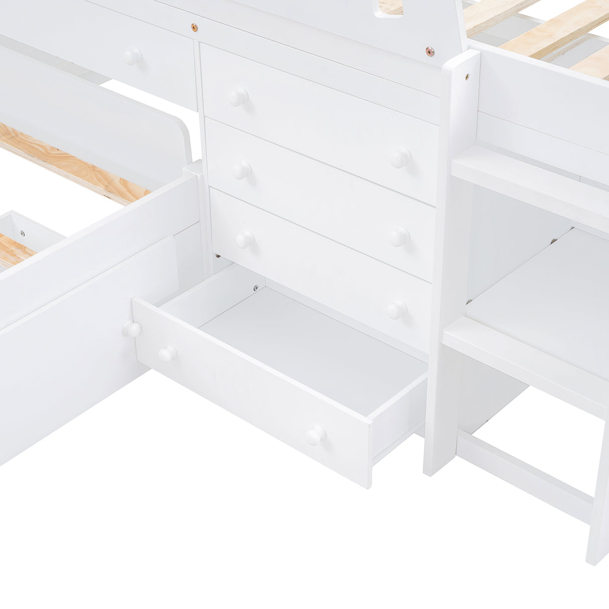 L-shaped Space-Saving Twin Loft and Twin Platform Bed with 7 Drawers and Full Guardrails(WHITE) - V.I.P Digital Presence