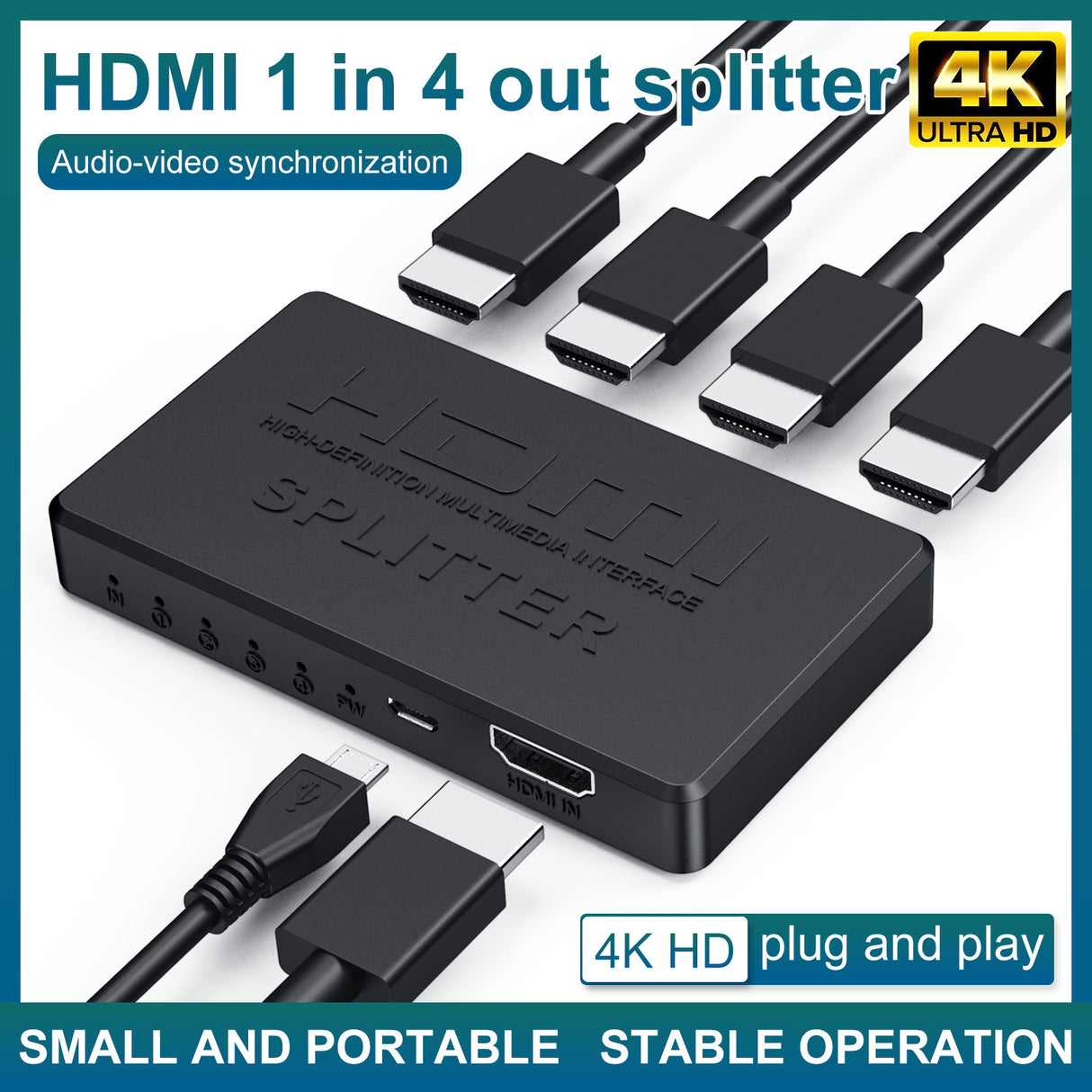 HDMI splitter 1/4 4K mini HDMI 1/4 splitter HD video on screen - V.I.P Digital Presence