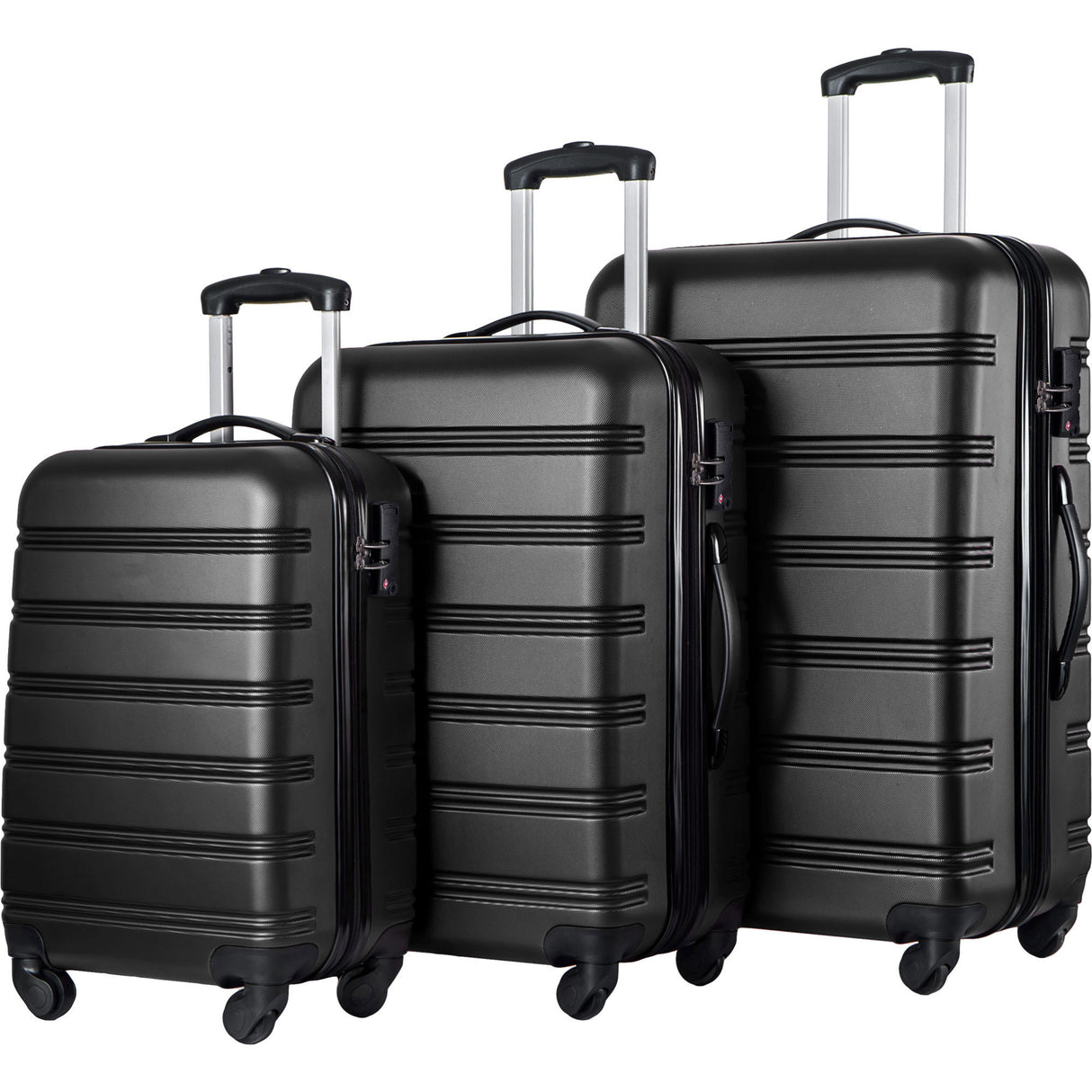 Black 3 Piece Luggage Set Hardside Spinner Suitcase with TSA Lock 20" 24' 28" Available