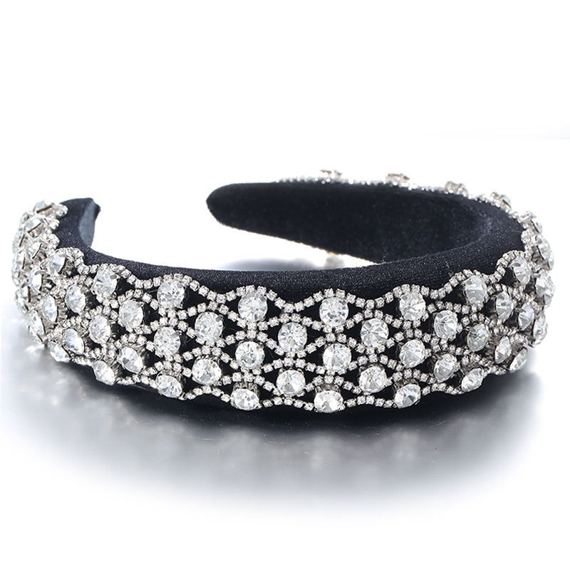 Fashionable full set rhinestone wide edge solid color sponge head hoop - V.I.P Digital Presence