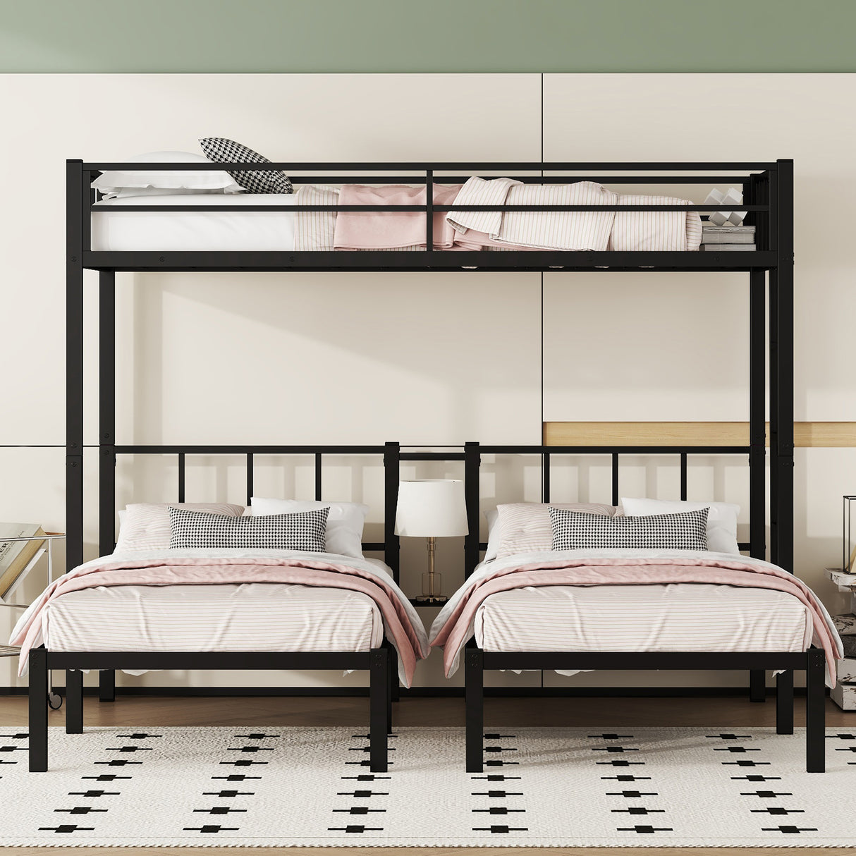 Twin over Twin & Twin Bunk Beds for 3, Twin XL over Twin & Twin Bunk Bed Metal Triple Bunk Bed, Black - V.I.P Digital Presence