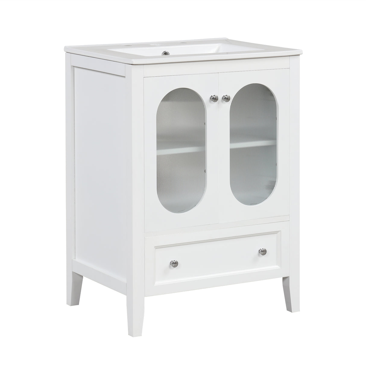 24" Bathroom Vanity with Sink, Bathroom Vanity Cabinet with One Drawer and Doors, Adjustable Shelf, Solid Wood and MDF, White - V.I.P Digital Presence