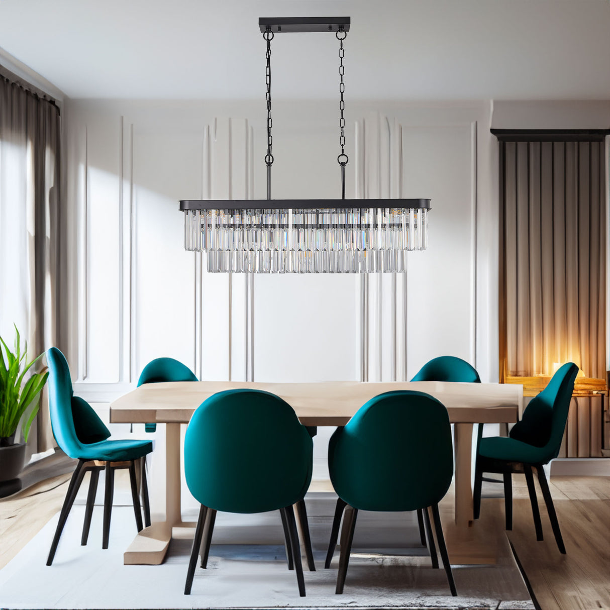 Chandeliers,Rectangular Crystal Chandelier Adjustable,E12 Modern Industrial Crystal Lights (Bulb Not Included) - V.I.P Digital Presence