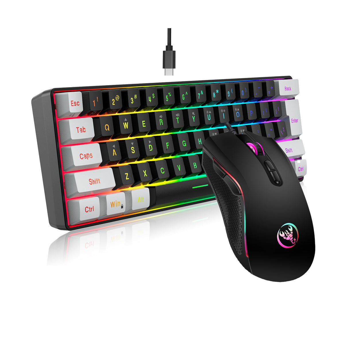 Mini 61 Key RGB Keyboard and Mouse Set Type-C Keyline Separate Connection Gaming Keyboard and Mouse - V.I.P Digital Presence