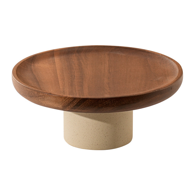 Acacia wood cake tray living room household Dim sum tray clay high fruit tray - V.I.P Digital Presence