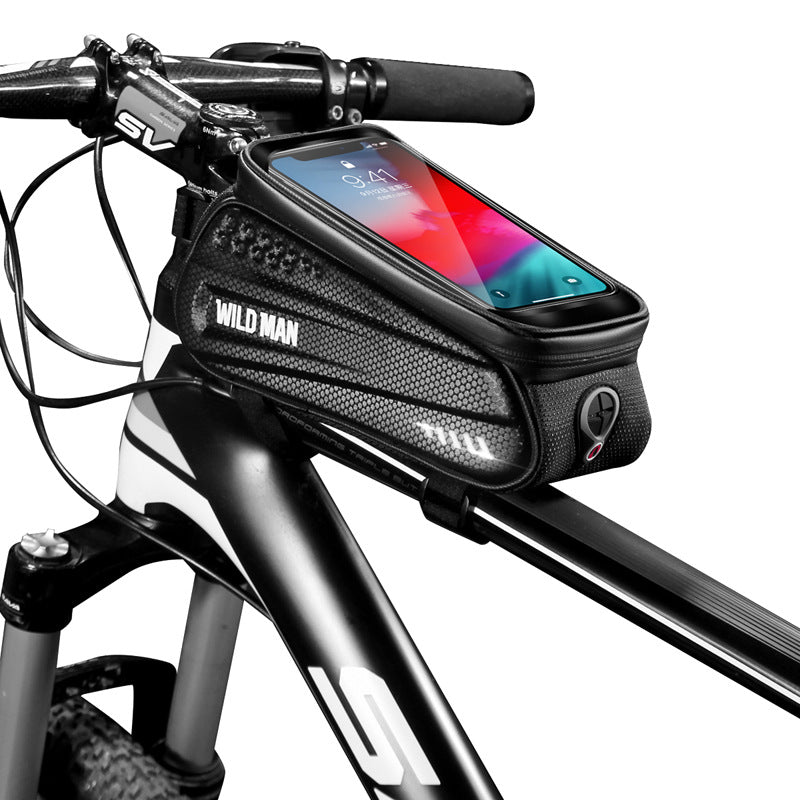 WILD MAN Hard shell bicycle bag front beam bag mountain bike phone touch screen upper tube bag saddle bag riding equipment - V.I.P Digital Presence