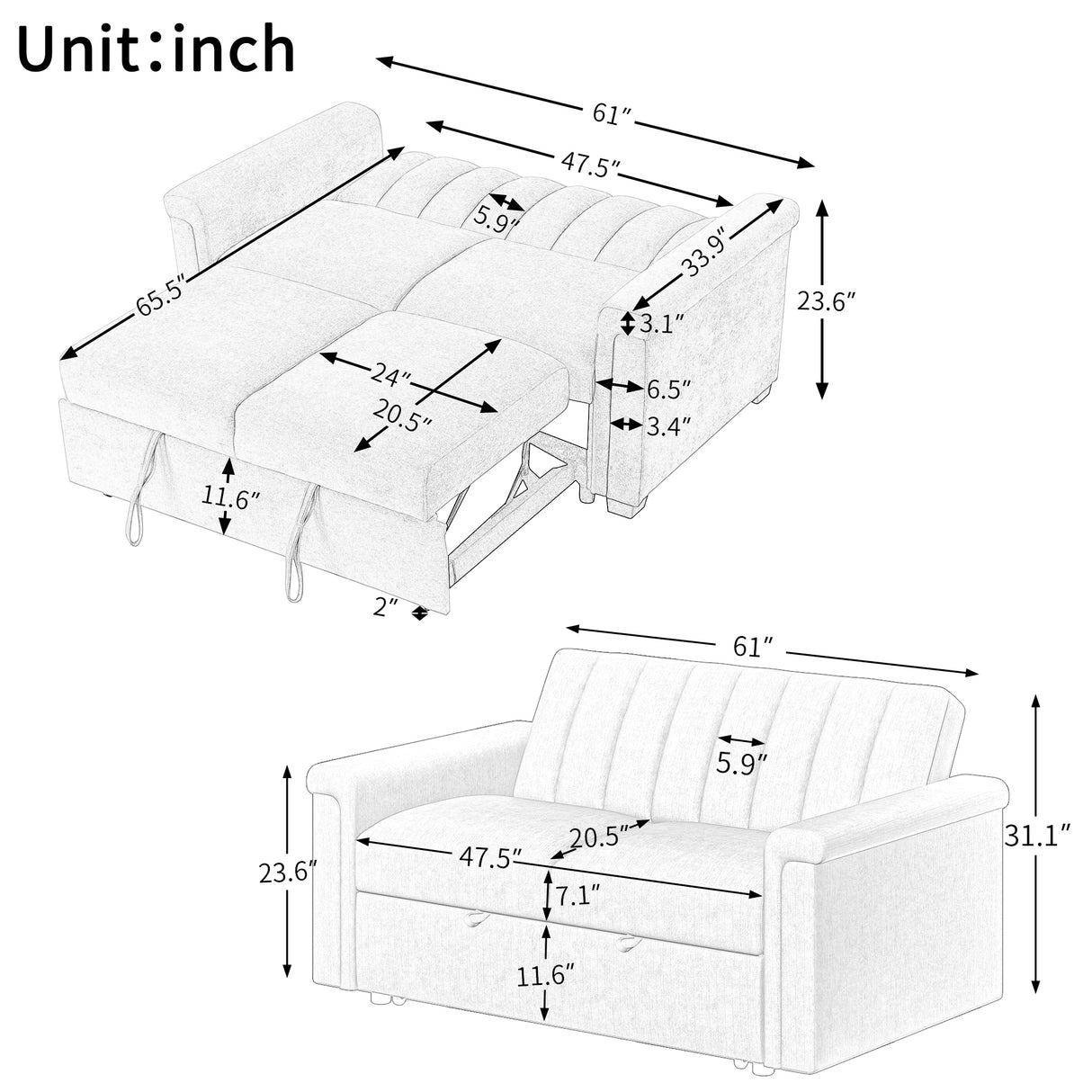 U_STYLE Convertible Soft Cushion Sofa Pull Bed ,for Two People to Sit On - V.I.P Digital Presence