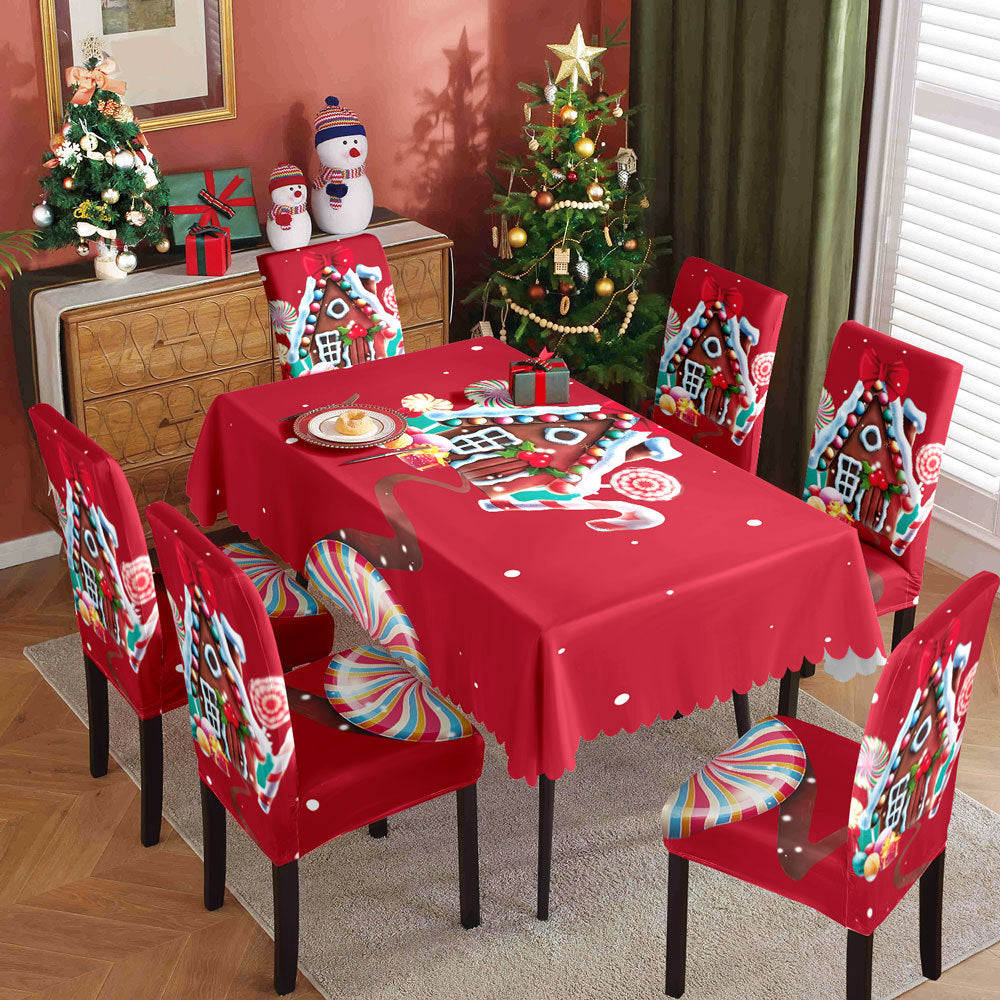 Christmas printed tablecloth, chair cover, waterproof, oil resistant, festive decoration, dining table cloth, chair cover, universal household use - V.I.P Digital Presence